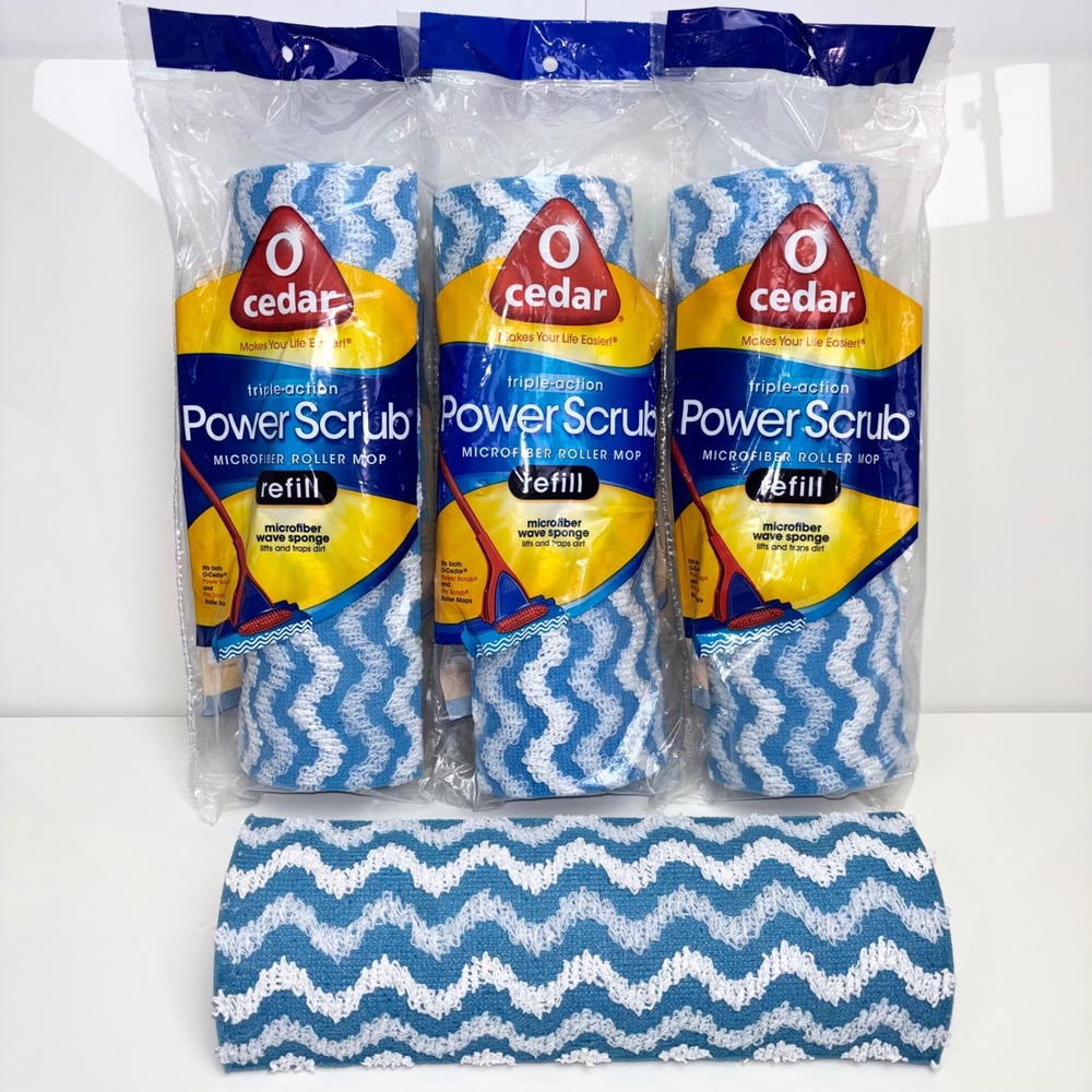 O-Cedar Triple-Action Power Scrub Microfiber Roller Mop Refill 4-Pack Pro Power